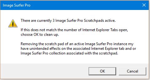 Example dialog seen when cleaning the Image Surfer Pro scratchpad
